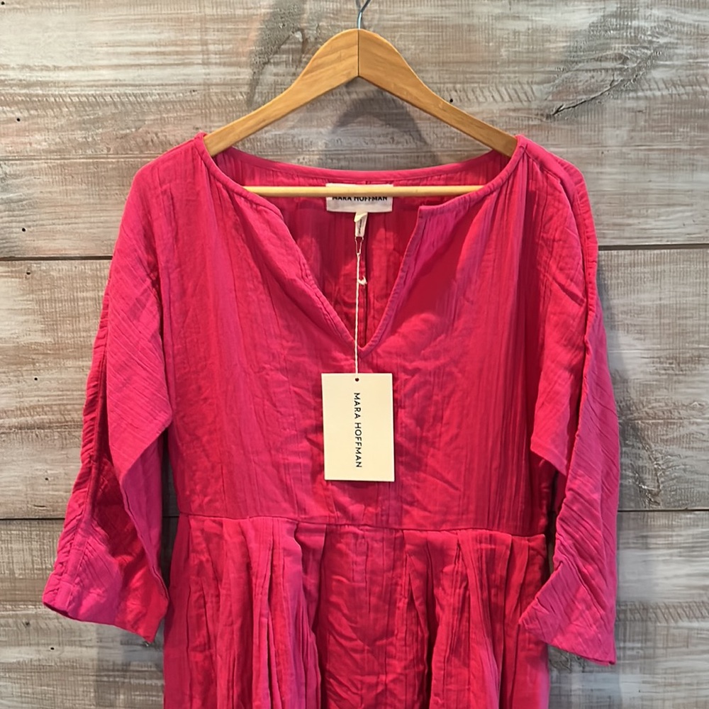 NWT Mara Hoffman Chloe pleated cotton-gauze oversized midi dress  XXS-M and XS-L - Picture 7 of 9